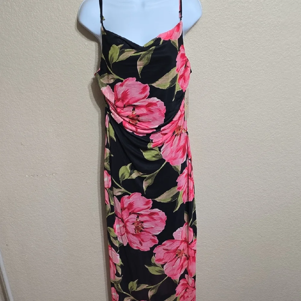 Persaya Black Maxi Dress with Pink Floral Design - Picture 1 of 9